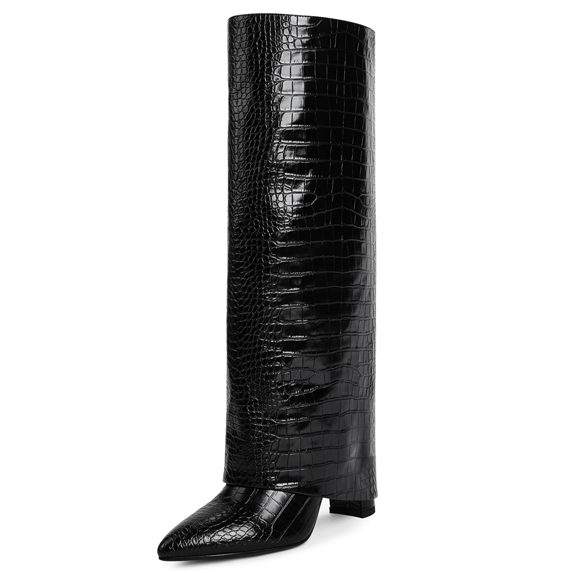 High-heeled black boots