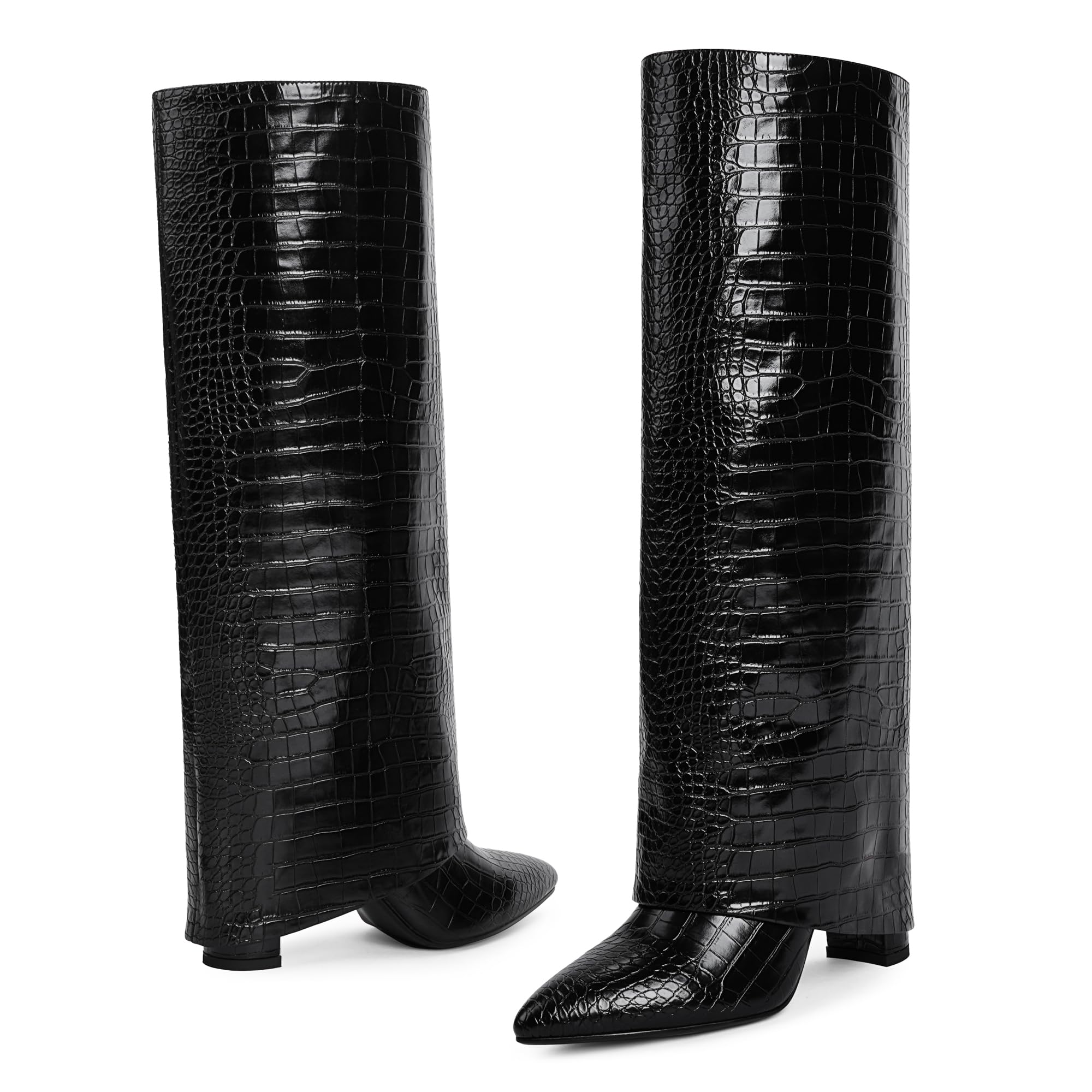 High-heeled black boots