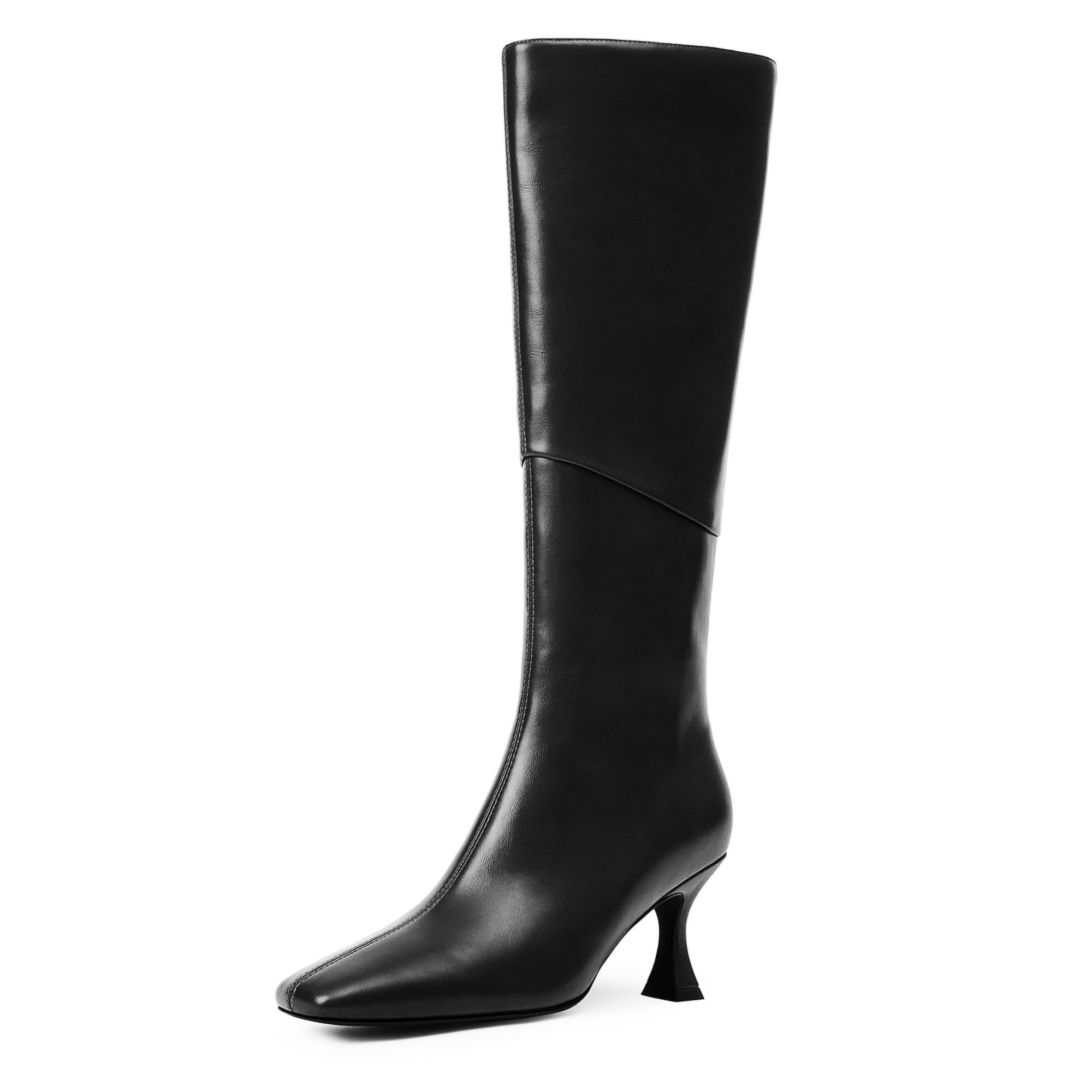 Women's square toe high black boots