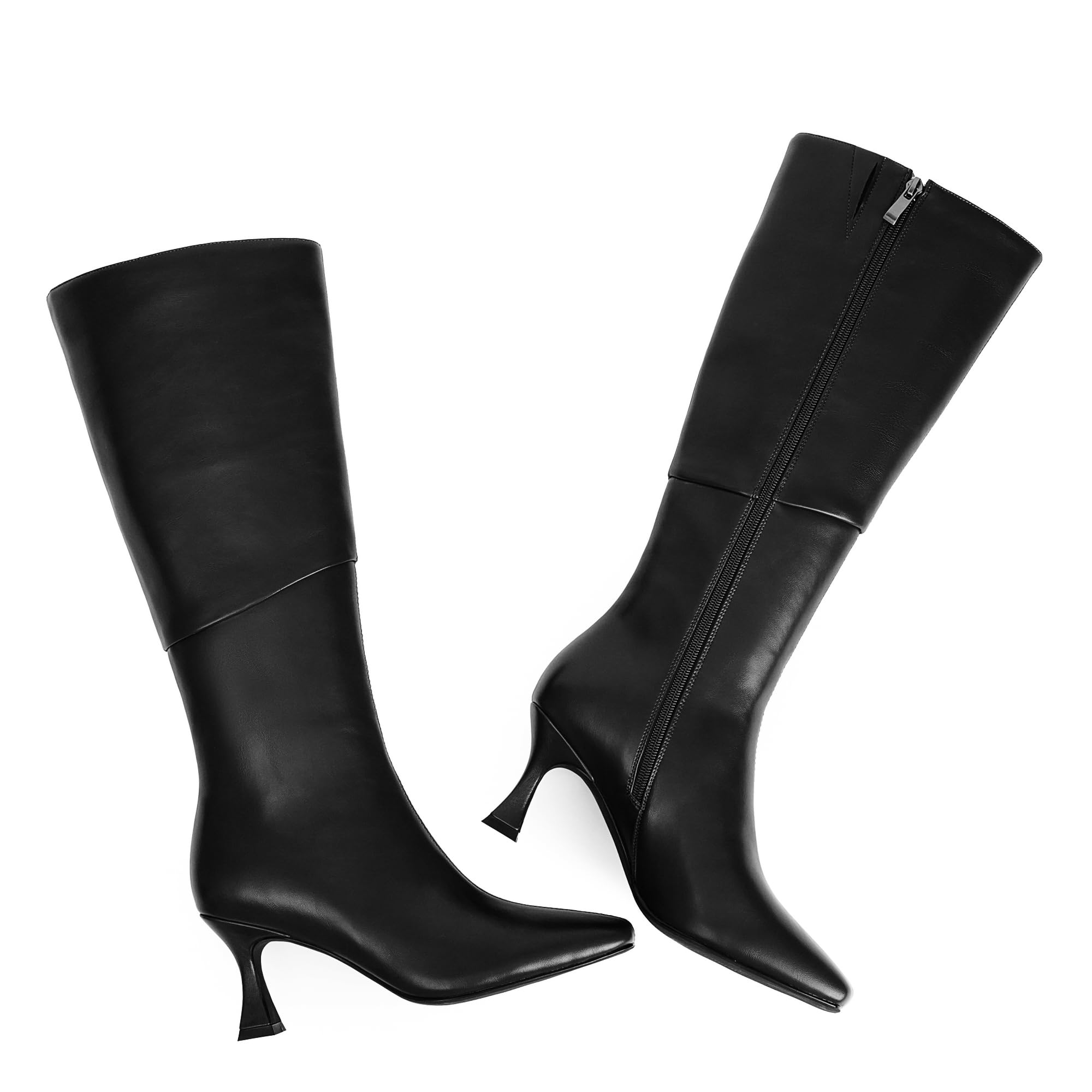 Women's square toe high black boots