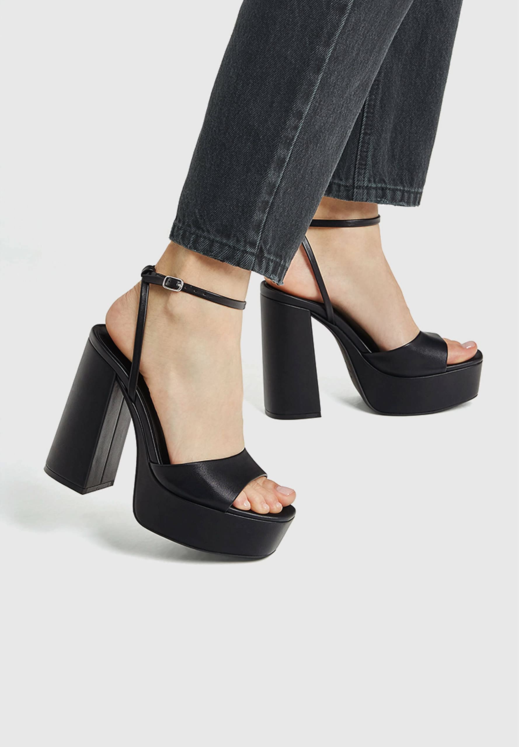 Women's black platform high heels